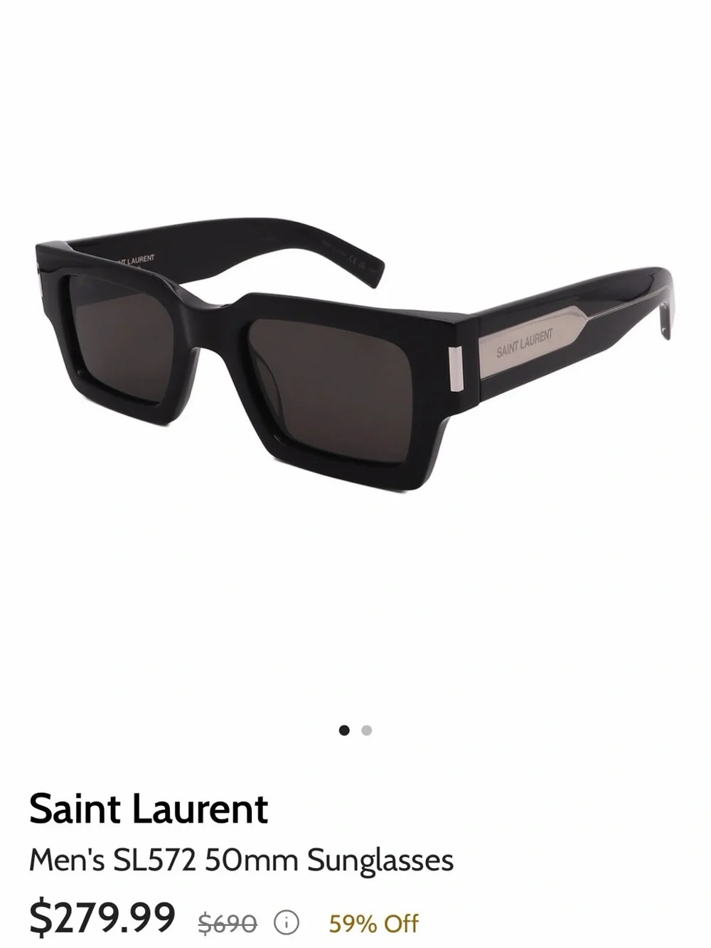 Saint Laurent Black Square-Frame Sunglasses with Silver Plaque